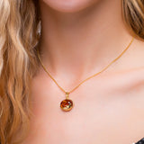 Sleeping Fox Necklace in Silver with 24ct Gold & Cognac Amber