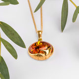 Sleeping Fox Necklace in Silver with 24ct Gold & Cognac Amber