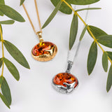 Sleeping Fox Necklace in Silver with 24ct Gold & Cognac Amber