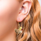 Ginkgo Flower Hook Earrings in Silver & 24ct Gold with Garnet, Peridot & Citrine