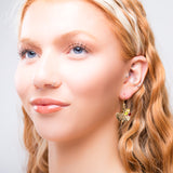 Ginkgo Flower Hook Earrings in Silver & 24ct Gold with Garnet, Peridot & Citrine