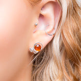 Ginkgo Flower Stud Earrings in Silver & Amber