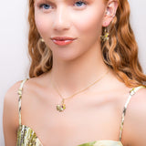 Ginkgo Flower Hook Earrings in Silver & 24ct Gold with Garnet, Peridot & Citrine