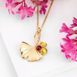 Ginkgo Flower Necklace in Silver with 24ct Gold & Peridot, Garnet and Citrine