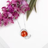 Ginkgo Flower Necklace in Silver & Amber