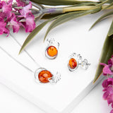 Ginkgo Flower Stud Earrings in Silver & Amber