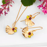 Ginkgo Flower Necklace in Silver with 24ct Gold & Peridot, Garnet and Citrine