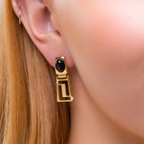 Versace Inspired Greek Earrings in Silver with 24ct Gold & Black Onyx
