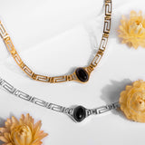 Versace Inspired Greek Necklace in Silver with 24ct Gold & Black Onyx