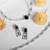 Versace Inspired Greek Necklace in Silver & Black Onyx