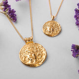 Large Ancient Greek Coin Necklace in Silver with 24ct Gold