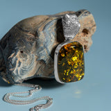 BOLD & Perfect Green Amber and Silver Necklace - Natural Designer Gemstone