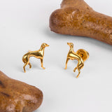 Miniature Greyhound / Whippet / Sighthound Stud Earrings in Silver with 24ct Gold