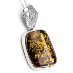 BOLD & Perfect Green Amber and Silver Necklace - Natural Designer Gemstone