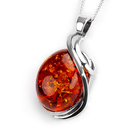 Handmade Natural Amber Necklace in Silver - Natural Designer Gemstone