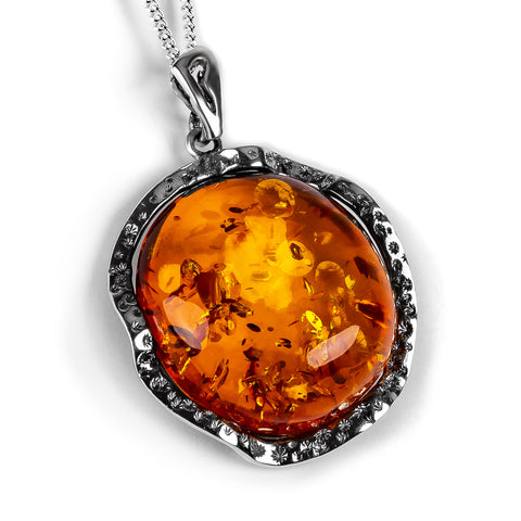 Top Quality Round Baltic Amber and Silver Necklace - Natural Designer Gemstone
