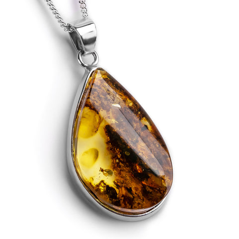 'Botanical Mess' Natural Amber and Silver Necklace - Natural Designer Gemstone