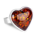 Fired Heart: Rare Baltic Amber Heart Statement Ring in Silver