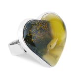 Natural Beauty: Baltic Green Amber Heart Ring in Silver