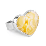 Dreamy Rare Natural Milky Baltic Amber Heart Ring in Silver