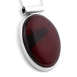 Stylish Oval Cherry Baltic Amber & Silver Necklace - Natural Designer Gemstone