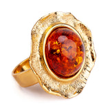 Epic Round Sterling Silver with 24ct Gold & Cognac Amber Ring