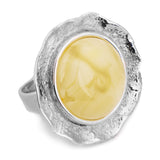 Epic Round Sterling Silver & Milky Amber Ring