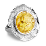 Epic Round Sterling Silver & Yellow Amber Ring