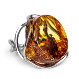 Rare BOLD Lemon Baltic Amber with Botanical Inclusions Ring in Silver