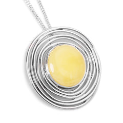 'Enchanted Amber Vortex' Raw Milky Baltic Amber Necklace in Sterling Silver