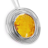 'Dramatic Swirl' Raw Golden Baltic Amber Necklace in Sterling Silver