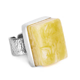 'Amber Force' Statement Ring in Milky Baltic Amber & 925 Solid Sterling Silver