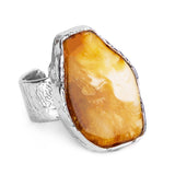 'Listen to your Soul' Statement Ring in Milky Baltic Amber & 925 Solid Sterling Silver