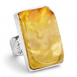 'Presence of the Past' Statement Ring in Milky Baltic Amber & 925 Solid Sterling Silver