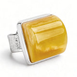‘Amber Aura’ Golden Half Moon Statement Ring in Solid 925 Sterling Silver