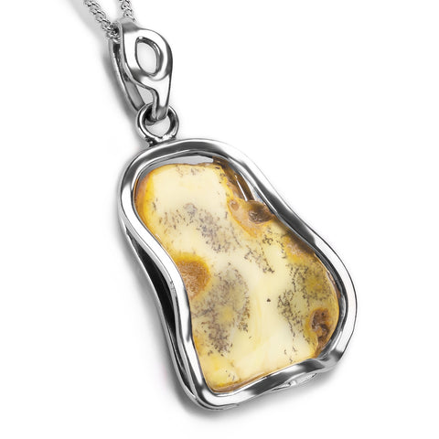 Raw & Natural White Baltic Amber Necklace - Natural Designer Gemstone