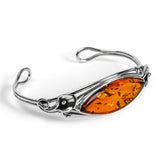 Handmade Exquisite Statement Lily Motif Bracelet in Silver and Cognac Baltic Amber