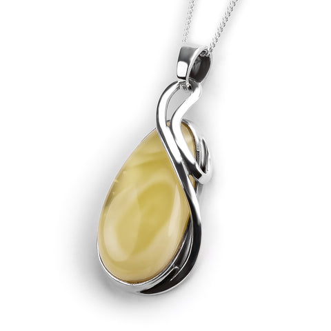 Honey Baltic Amber and Silver Necklace - Natural Designer Gemstone
