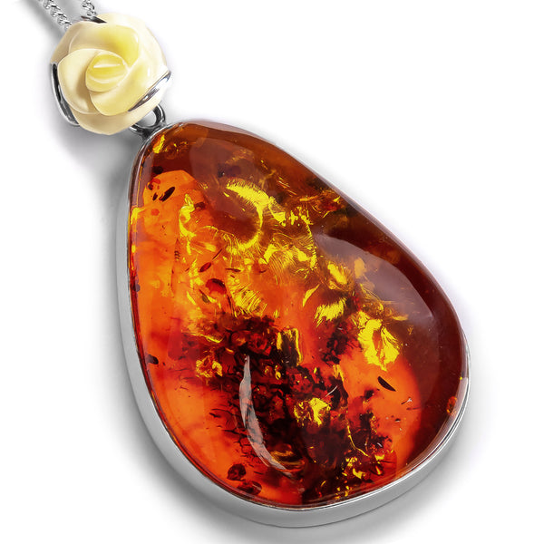 Beautiful Cognac Amber and Silver Necklace - Natural Designer Gemstone