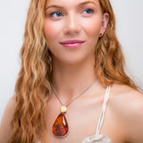 Beautiful Cognac Amber and Silver Necklace - Natural Designer Gemstone