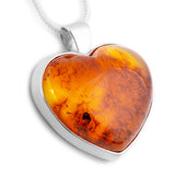 Heart Natural Amber and Silver Necklace - Natural Designer Gemstone