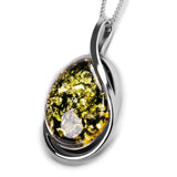 Classic Handmade Green Amber and Silver Necklace - Natural Designer Gemstone