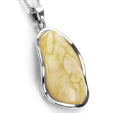 Oval Milky Baltic Amber and Silver Necklace - Natural Designer Gemstone