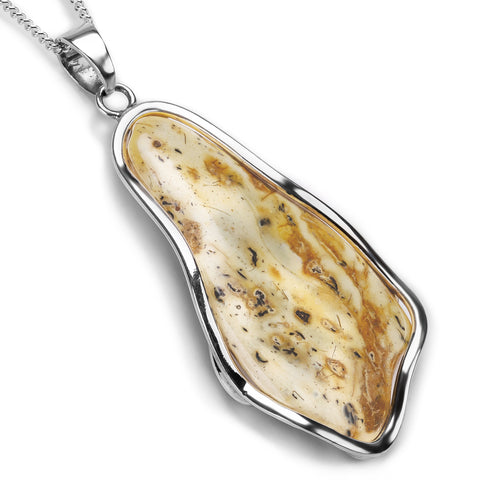 Extraordinary, Raw & Natural White Baltic Amber Necklace - Natural Designer Gemstone