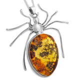 Fabulous Handmade Spider Necklace in Silver and Natural Amber
