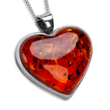 Heart Cognac Amber and Silver Necklace - Natural Designer Gemstone