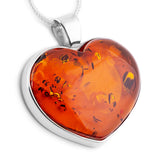Statement Heart Cognac Amber and Silver Necklace - Natural Designer Gemstone