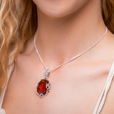 Timeless Amber and Silver Necklace - Natural Designer Gemstone