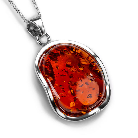 Timeless & Contemporary Amber and Silver Necklace - Natural Designer Gemstone
