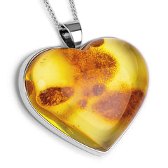 Lemon Amber and Silver Heart Necklace - Natural Designer Gemstone